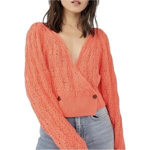 Free People Olive You Cable Wrap Cardigan NWT Pink/Rose Small